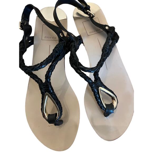 Dolce Vita Womens Black and Gold Braided Leather Gladiator Sandals 7 - Picture 4 of 6